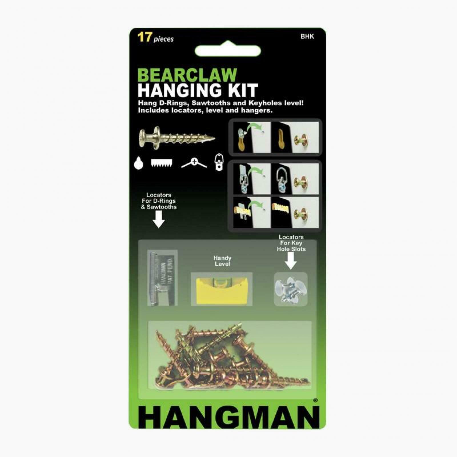 Bear Claw Picture Frame Hanging Kit 12 Screws, Level & Keyhole Locators